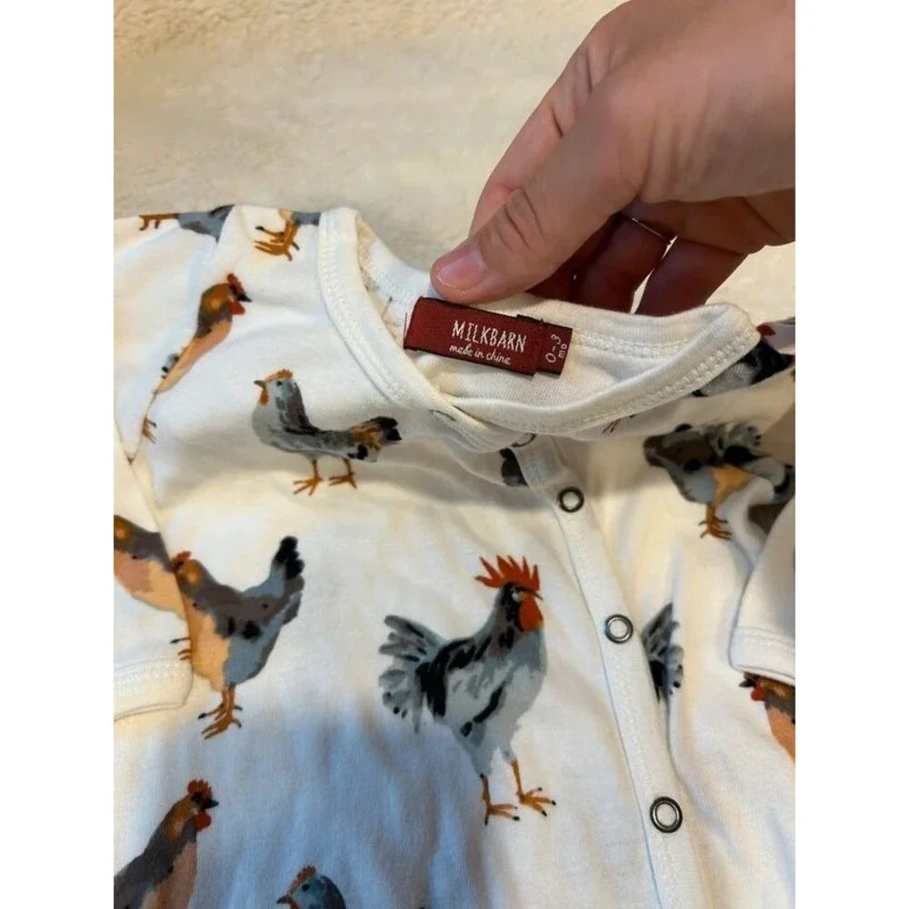 Milkbarn Chicken Organic Cotton 0-3M Baby Zipper Footed Romper